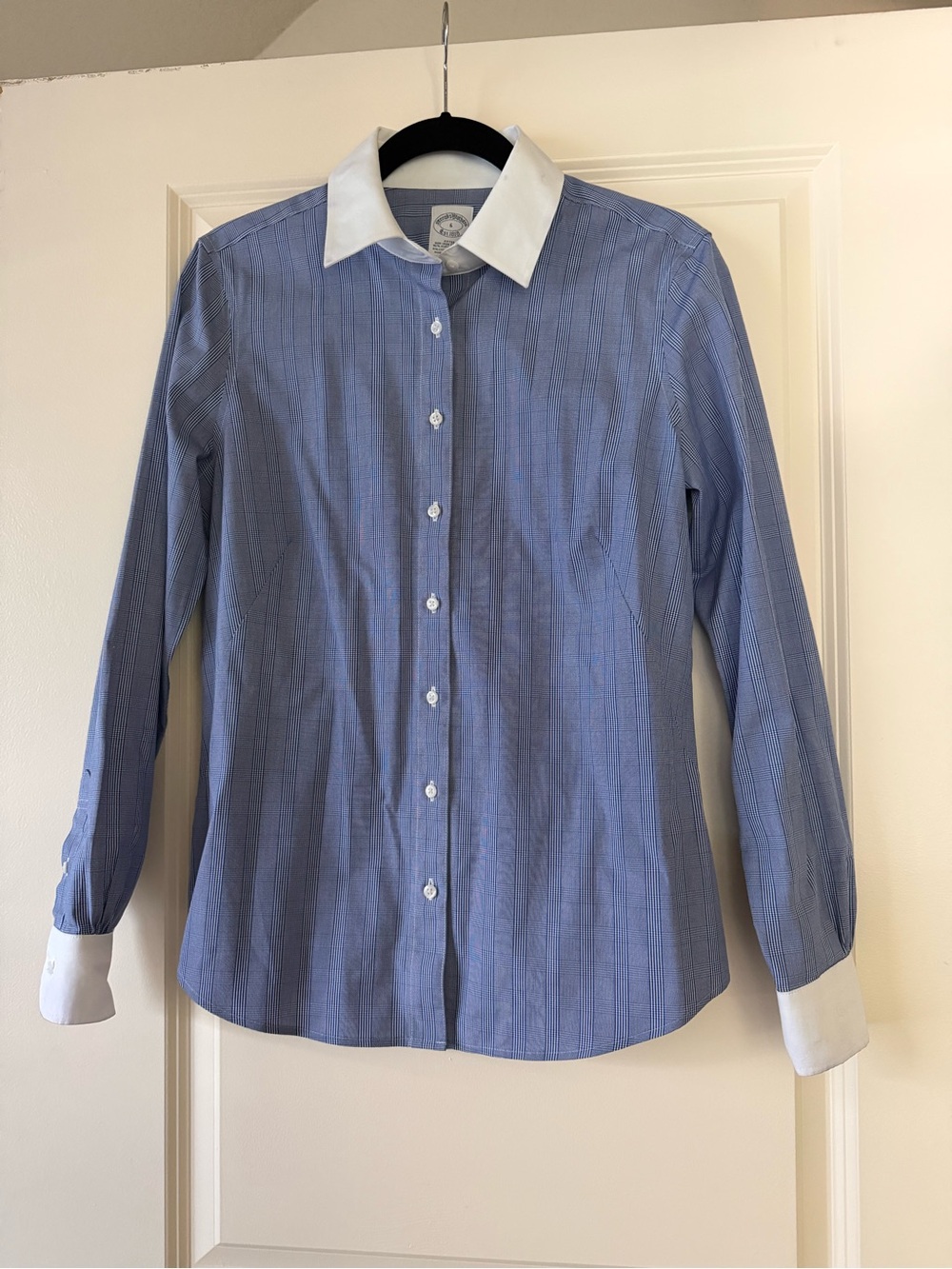 Brooks Brothers Blue Pinstripe Dress Shirt with White Contrast Collar